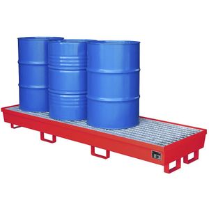 eurokraft pro Stalen opvangbak met randprofilering, voor 4 vaten van 200 liter, l x b = 2400 x 800 mm, rood RAL 3000