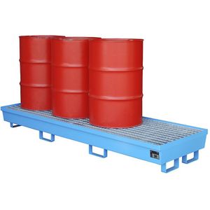 eurokraft pro Stalen opvangbak met randprofilering, voor 4 vaten van 200 liter, l x b = 2400 x 800 mm, blauw RAL 5012