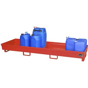 eurokraft pro Stalen opvangbak met randprofilering, l x b x h = 2400 x 800 x 285 mm, zonder rooster, rood RAL 3000