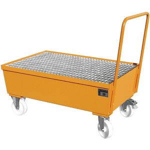 eurokraft pro Verrijdbare stalen opvangbak met randprofielen, voor vaten van 200 liter, 2 x staand, l x b x h = 1280 x 800 x 1110 mm, oranje RAL 2000