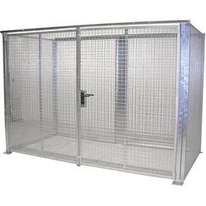 eurokraft pro Gasflessencontainer met gaas, zonder dak, met dubbele vleugeldeur, b x d = 3100 x 1500 mm