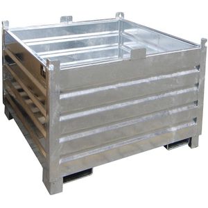 Bauer Sammelbehälter-System SBS 1000, L 1200 x B 1200 x H 850 mm, bis zu 3-fach stapelbar, lackiert, mit Transportwagen, feuerverzinkt