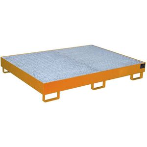 eurokraft pro Stelling-bodembak, opvangvolume 257 l, l x b x h = 1750 x 1300 x 250 mm, met rooster, oranje gelakt