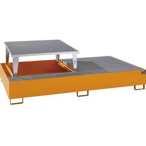 eurokraft pro Stalen opvangbak voor tankcontainers IBC/KTC, l x b x h = 2650 x 1460 x 865 mm, met 1 aftapopstelling, opvangvolume 1000 l, gelakt, oranje RAL 2000
