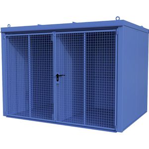 eurokraft pro Gasflessencontainer met scheidingswand, brandwerend, voor 96 flessen met elk Ø 230 mm, blauw