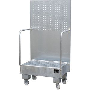 Verrijdbare lekbak LPW 60-2, met geperforeerde plaatwand, van staal, capaciteit 2 x 60 liter vat, gegalvaniseerd