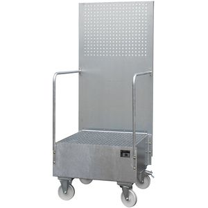 Verrijdbare lekbak met geperforeerde plaatwand, van staal, capaciteit 1 x 200 liter vat, gegalvaniseerd