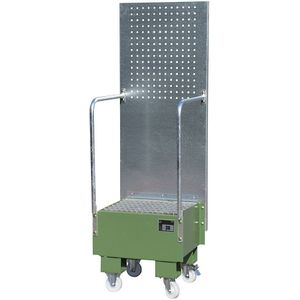 eurokraft pro Verrijdbare opvangbak met perforatieplaatwand, 1 staand vat van 60 l, l x b x h = 570 x 590 x 1775 mm, resedagroen