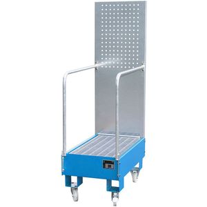 Verrijdbare lekbak LPW 60-3, met geperforeerde plaatwand, van staal, capaciteit 2 x 60 liter vat, blauw