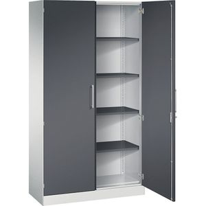 C+P Vleugeldeurkast ASISTO, hoogte 1980 mm, breedte 1000 mm, 4 legborden, lichtgrijs/zwartgrijs