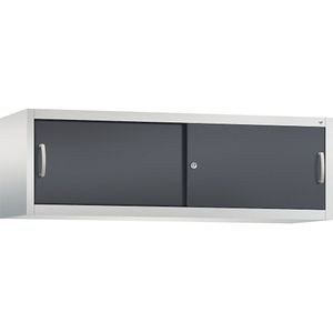 C+P ACCURADO opzetkast met schuifdeuren, h x b x d = 500 x 1600 x 400 mm, lichtgrijs/zwartgrijs