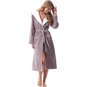 Morgenstern - Badjas Dames - Capuchon - 100% Velours Katoen - Grijs - L