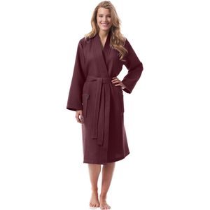 Morgenstern - Badjas - Bordeaux Rood - 100% Katoen - Wafel