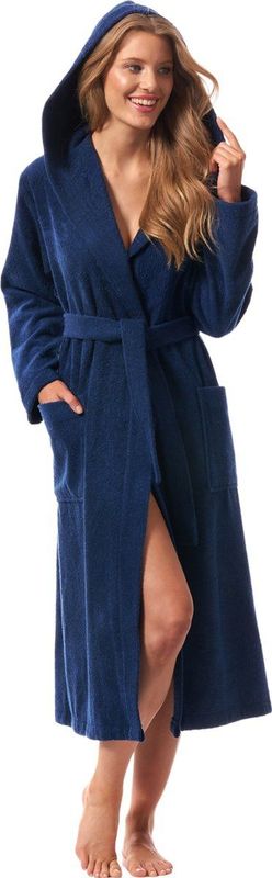 Morgenstern - Badjas - Donkerblauw - 100% Badstof Katoen - Dames - Capuchon