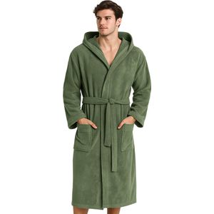 Morgenstern - Badjas Heren - Capuchon - 100 % Badstof Katoen - Olijfgroen - XL