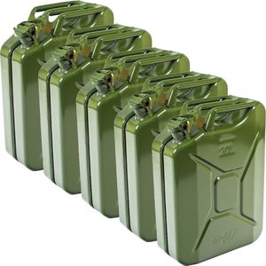 Oxid7 5 stuks 20 liter  jerrycan, metalen jerrycan,  met VN-goedkeuring, constructie getest, geglazuurd, Jerry Can met bajonetsluiting, olijfgroen