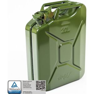 Oxid7 2 stuks 20 liter jerrycan brandstofjerrycan metaal  met VN-certificatie - TÜV Rheinland gecertificeerd - ontwerp getest - voor benzine en diesel olijfgroen