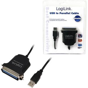LogiLink USB 1.1, Parallel Aansluitkabel [1x Centronics bus - 1x USB 1.1 stekker A] 1.70 m Zwart