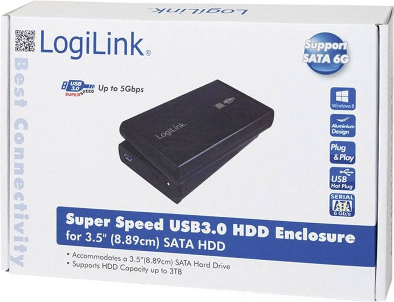 LogiLink - SATA-schijfbehuizing - USB 3.0 - Zwart - Extern Aluminium