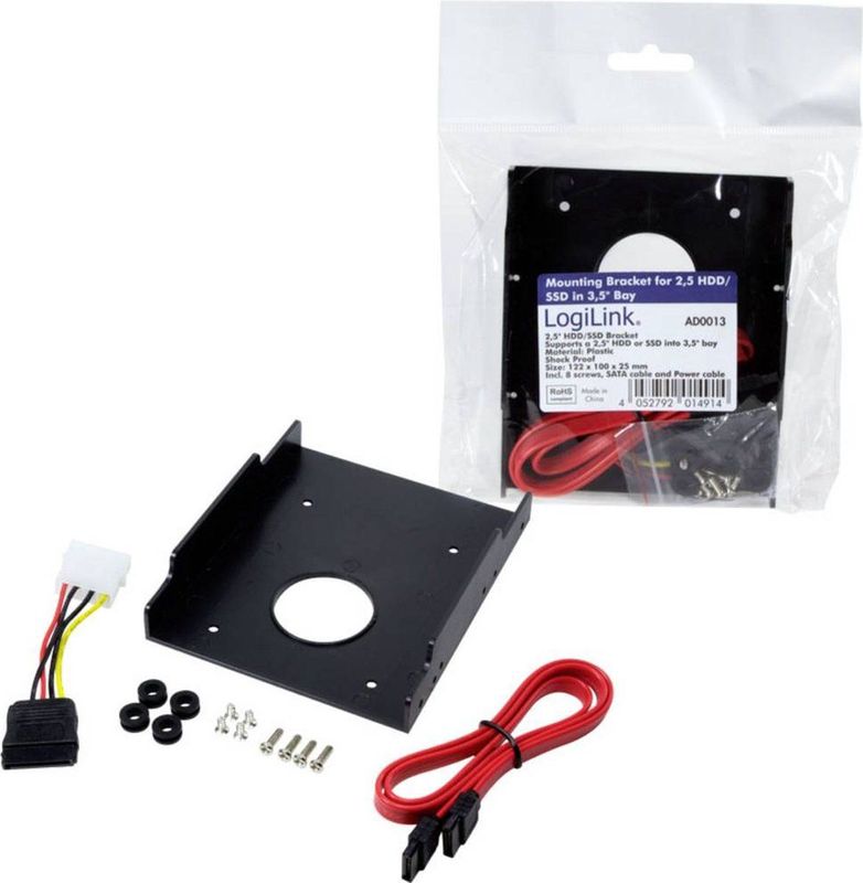 2,5'' SATA HDD/SSD naar 3,5'' Slot Montage Frame - Zwart - Inclusief Kabels