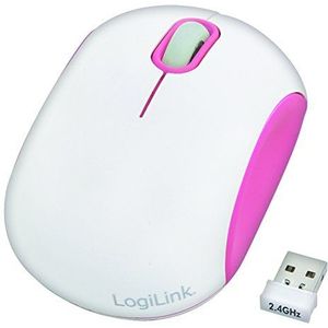 LogiLink Cooper - Optische mini draadloze muis (2,4 GHz) 1000 dpi, ideaal voor bijv. notebooks, met 3-level energiebesparende modus, wit/roze