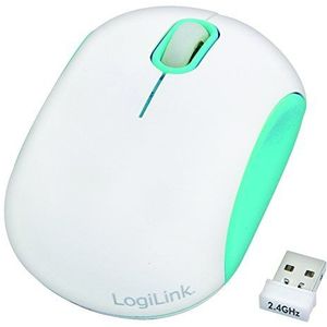 LogiLink Cooper - optische mini draadloze muis (2,4 GHz) 1000 dpi, ideaal voor bijvoorbeeld notebooks, met 3-level energiebesparende modus, wit/blauw