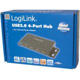 Logilink - USB 2.0 Hub - Zwart - 4 Poorten - Metalen Behuizing