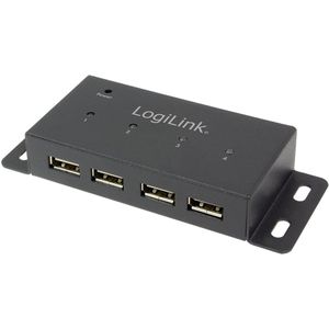 Logilink - USB 2.0 Hub - Zwart - 4 Poorten - Metalen Behuizing
