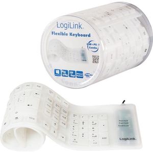 LogiLink ID0018A - flexibel & waterdicht toetsenbord (QWERTZ) 109 toetsen, met USB PS/2 adapter, kleur: wit
