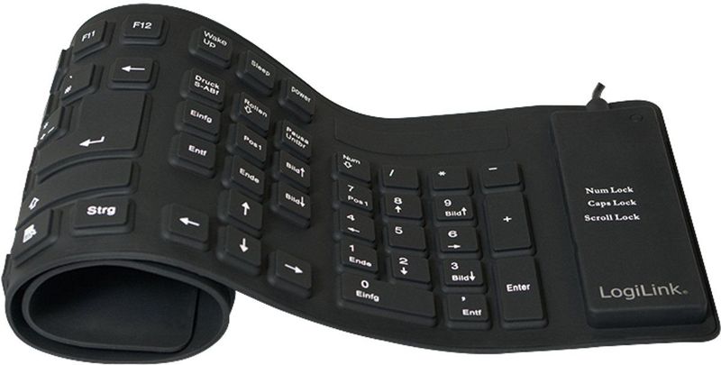 LogiLink ID0019A - Toetsenbord - Zwart - Siliconen - Oprolbaar en Waterbestendig