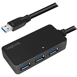 LogiLink UA0262 USB 3.0 Active Repeater en verlengkabel tot 10 m met 4-poorts hub zwart
