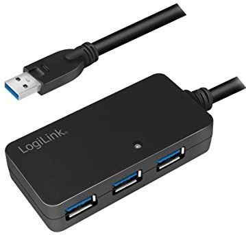 LogiLink - USB A - A Docking Station - Zwart - USB 3.0 Hub met Repeater Kabel