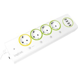 LogiLink LogiSmart Master/Slave PA0130 stekkerdoos met 4 USB-poorten, stroommeting en schakelaar 3680 W, 230 V, wit