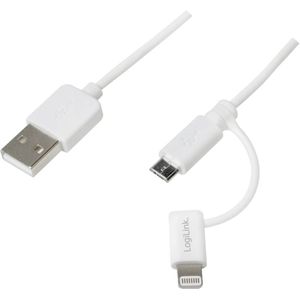 LogiLink USB-kabel USB 2.0 USB-A stekker, USB-micro-B stekker, Apple Lightning stekker 1.00 m Wit CU0118
