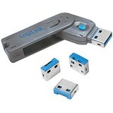 LogiLink USB PORT LOCK, 1 KEY + 4 LOCKS USB-poortslot Set van 4 stuks Zilver, Blauw Incl. 1 sleutel