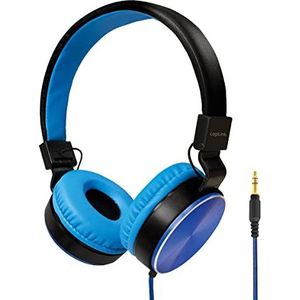 LogiLink HS0049BL - Elegante, opvouwbare stereo hoofdtelefoon met hoge geluidskwaliteit + hoog draagcomfort, blauw
