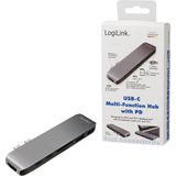 LogiLink - 7-in-1 - Multifunctionele Hub - Zilver/Zwart - Aluminiumlegering, PD, 4K2K HDMI, 100W Vermogen