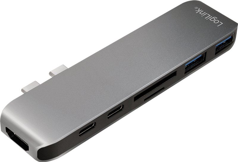 LogiLink - 7-in-1 - Multifunctionele Hub - Zilver/Zwart - Aluminiumlegering, PD, 4K2K HDMI, 100W Vermogen