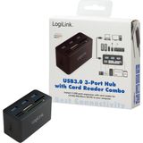 Logilink - Usb 3.0-Hub - Zwart - 3 Poorten Met Kaartlezer