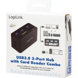 Logilink - Usb 3.0-Hub - Zwart - 3 Poorten Met Kaartlezer