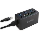 Logilink - Usb 3.0-Hub - Zwart - 3 Poorten Met Kaartlezer