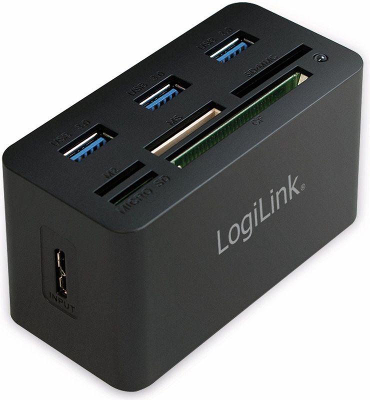 Logilink - Usb 3.0-Hub - Zwart - 3 Poorten Met Kaartlezer