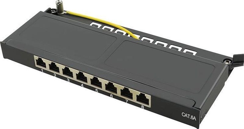 Mini Patchpanel - 8 Poorten - Zwart - Cat.6A STP - 0,5 HE