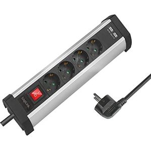 4-voudige stekkerdoos (CEEE 7/3 stopcontact) met geïntegreerde veiligheidsvergrendeling (aanraakbescherming), 2x USB-poorten + 1,5 m lange aan/uit schakelaar