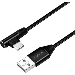 USB 2.0 aansluitkabel, USB (type A) naar USB (type C) hoek 90°, zwart, 0,3m