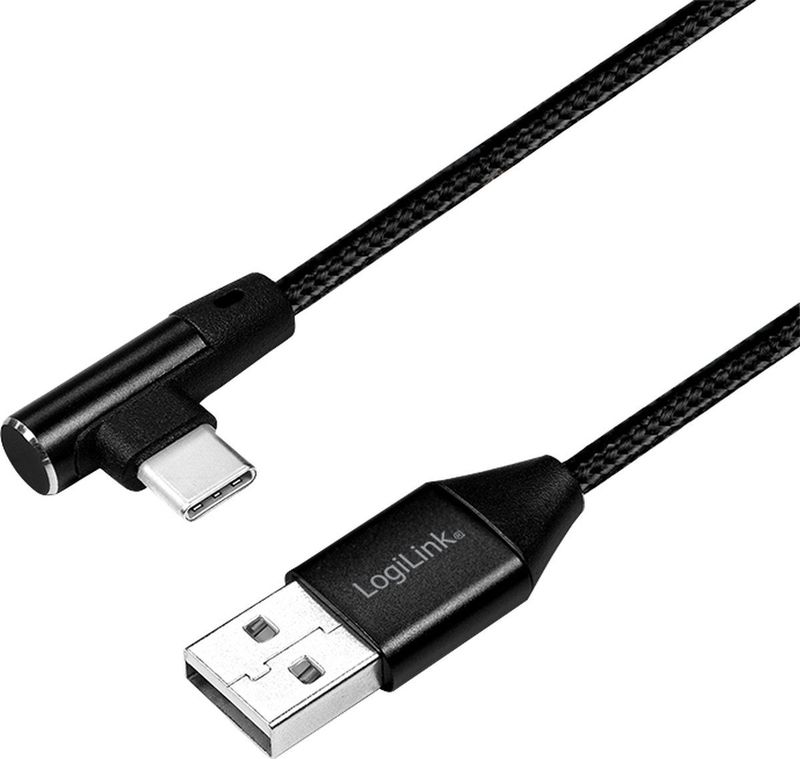 USB - A naar C - Aansluitkabel - Zwart - 0,3m - 90° Hoek, 5V/3A Uitgangsvermogen