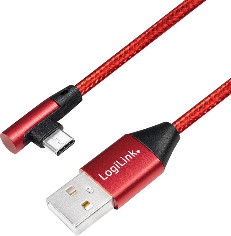 USB 2.0 A naar C Hoek 90° Kabel - Rood - 1m