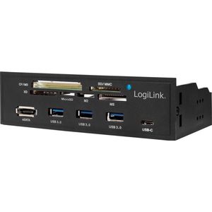 LogiLink UA0341-5,25"" multifunctioneel paneel met: geïntegreerde kaartlezer (M2, MS, SD, micro-SD, XD, CF) / USB 3.0 Hub (3-poorten) / USB-C/eSATA