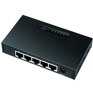 LogiLink Gigabit Ethernet LAN Desktop Network Switch in metalen behuizing, QoS, schakelpaneel 10 Gbit/s, 5-poorten, zwart