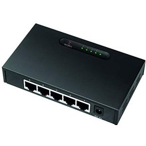 LogiLink Gigabit Ethernet LAN Desktop Network Switch in metalen behuizing, QoS, schakelveld 10Gbit/s 5 poorten zwart